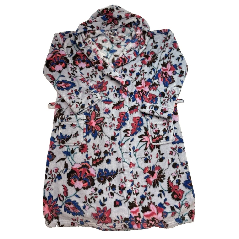 Vera Bradley Fleece Floral Print Plush Hooded Wrap Robe with Pockets Sz L/XL